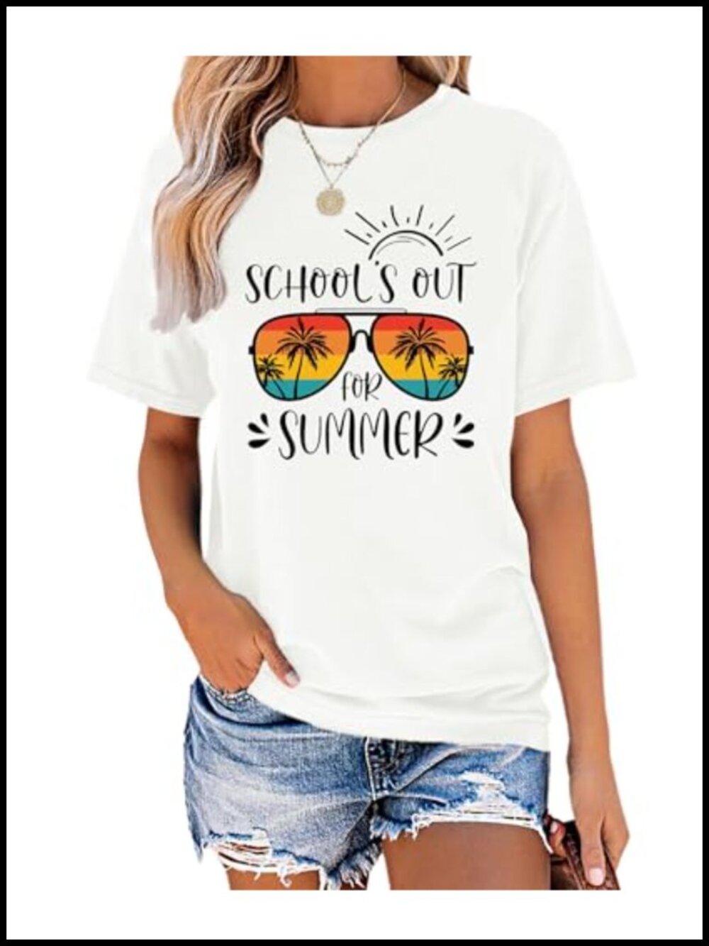 Women's Last Day of School Teacher T-Shirt Funny Summer Break Crew Neck Tee